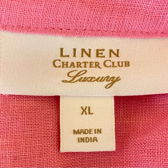 Charter Club Lux Linen Collection Pink Eyelet Lace Top Womens Size XL 3-4 Sleeve - Picture 4 of 6